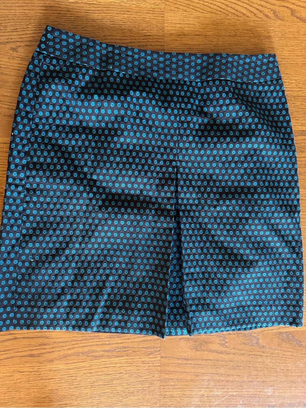 LOFT Petites Black Skirt with Teal Square Print